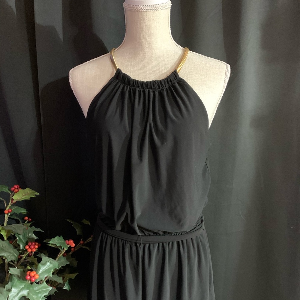 Emma & Michele Blk Gold Neckline/Strap Romper